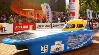 NITech Solar Racing vehicle Horizon 17" from Japan leaving the start line in Darwin, Australia.
