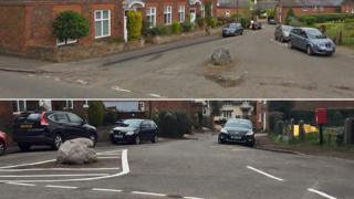 Chapel Hill before and after the chevrons were painted