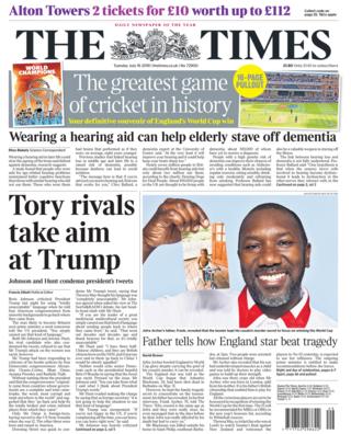 Tuesday's The Times front page