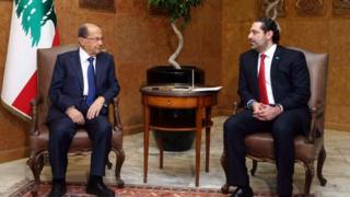 Lebanese President Michel Aoun (L) meets Prime Minister Saad Hariri at the presidential palace in Baabda, east Beirut, Lebanon, 18 December 2016