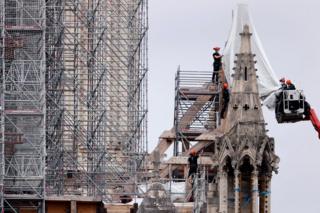 Work on top of Notre-Dame Cathedral, in Paris, France, 08 June 2020