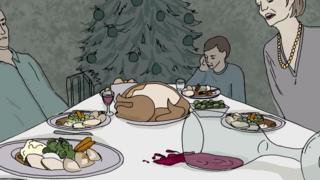 A family arguing over a Christmas dinner