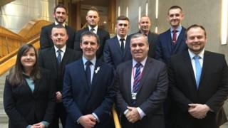 Michael Matheson (front, second left) with some of the officers who were nominated - Some of the nominees. Back, from left to right - PC Chris Robertson, PC Liam Arbuthnott, PC Russell Masson, PC Gavin Clephane, PC Craig McFadyen. Front L-R - PC Kirsty Robertson, PC David Dinnen, Michael Matheson MSP, Brian Docherty, chairman of the Scottish Police Federation, PC Neill Watt. PC Paul Weatherston and PC Iain Reid are not pictured due to operational reasons