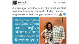 Leanna E encontra-se com autor de comentário racista