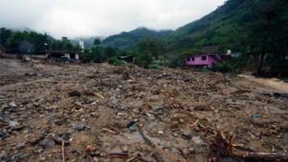 View of the community of Tlaola, Puebla in eastern Mexico on August 7, 2016 in the wake of Tropical Storm Earl. L
