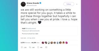 A tweet from Ariana