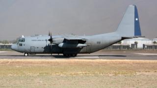 A Chile Air Force Lockheed C-130 Hercules gets ready to leave Santiago airport in March 2019