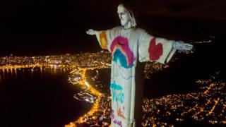 In Brazil the Christ the Redeemer statue was lit up