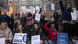 Protests outside the Department of Health's offices in London