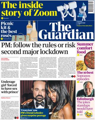 Die Titelseite des Guardian 1. August