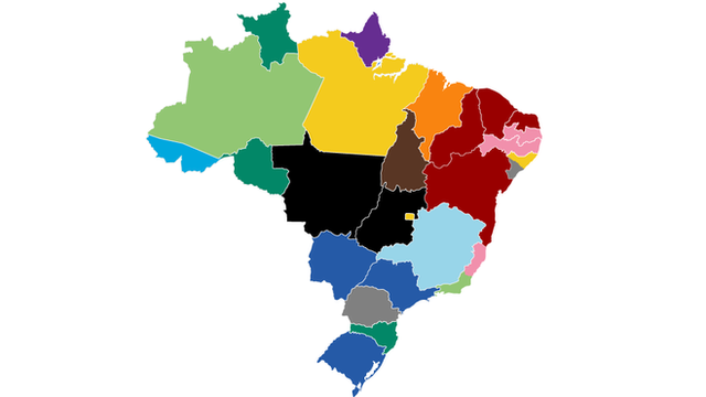 Mapa representando, em cores, quantos partidos governarão os Estados brasileiros a partir de 2019