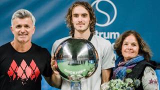 Stefanos Tsitsipas with his father Apostolos and his mother Julia