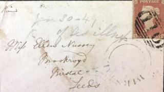 Envelope addressed to Ellen Nussey in Leeds by Charlotte Bronte