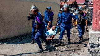 Un manifestant arrêté à Majengo à Goma lors de manifestation de ce 27 décembre 2018.