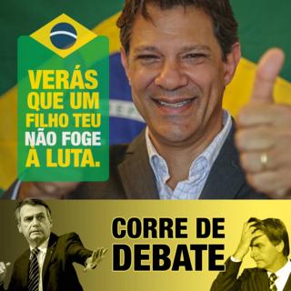 Meme de Bolsonaro fugindo de debate