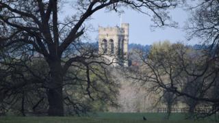 St Mary's Church taken from Woburn Abbey Deer Park in Bedfordshire