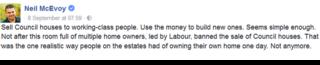 Neil McEvoy's Facebook post