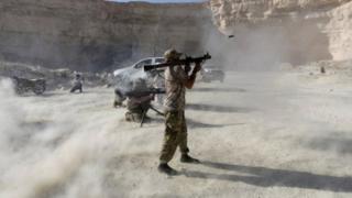 Free Syrian Army rebels at a military display in al-Bab, 27 September 2017