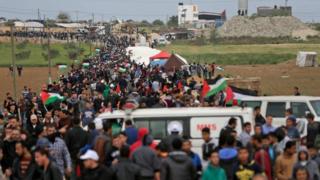 Palestinians march to mark Land Day east of Gaza City