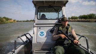 The border, including the Rio Grande River, is policed by US Border Patrol