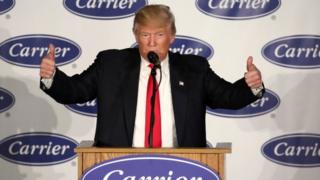 Избранный президент Дональд Трамп на заводе Carrier HVAC в Индианполисе.