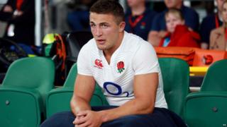 England's Sam Burgess sit in the sin-bin after getting a yellow card