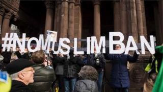 Protesto contra o veto de Trump a cidadãos de sete países