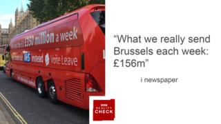 Headline from i newspaper: What we really send Brussels each week £156m"