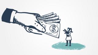 Ilustración de una niña recibiendo dinero.
