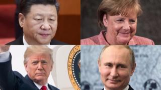 Xi Jinping, Ángela Merkel, Donald Trump y Vladimir Putin