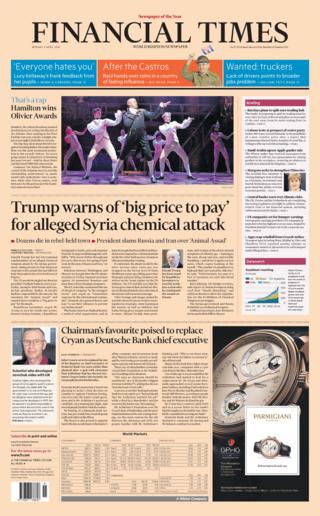 Financial Times front page - 09/04/18