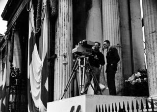 Emitron Camera being used - Mobile Television Unit at Apsley Gate, Hyde Park Corner, For Coronation Procession, May 1937.