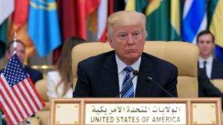 US President Donald Trump is seated during the Arab Islamic American Summit at the King Abdulaziz Conference Center in Riyadh in 2017