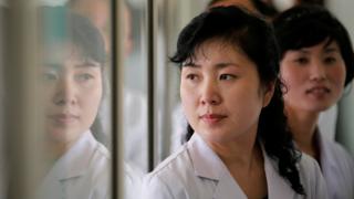 Staff at a maternity hospital in Pyongyang