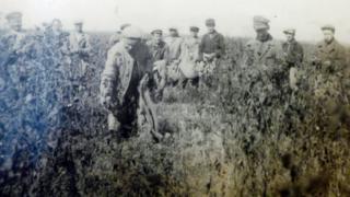 Русские крестьяне-спецпереселенцы, впервые увидевшие хлопок, на его сборке. Вахшская долина 1937 год.