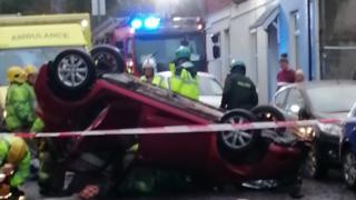 Car overturned on Grays Hill