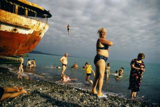 Tourists on beach in Abkhazia, Georgia