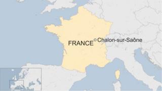 Simplistic map of France with town in east marked