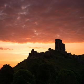 Corfe Castle at sunrise