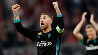 Sergio Ramos celebrates at full-time