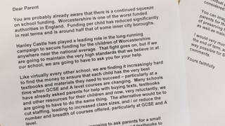 Письмо из старшей школы замка Хенли с просьбой к родителям о добровольных пожертвованиях