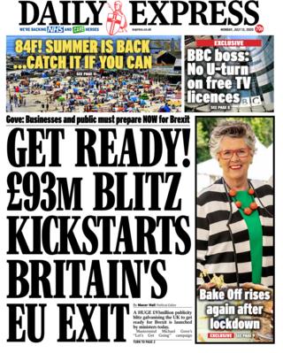 Daily Express front page 13/07/20