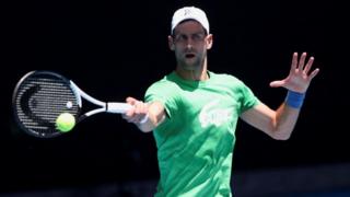 Novak Djokovic practises in Melbourne