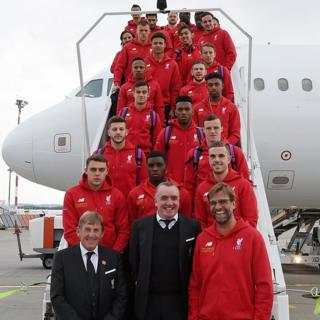 The Liverpool team arriving in Switzerland