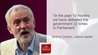 Jeremy Corbyn saying: In the past 10 months we have defeated the government 22 times in Parliament.