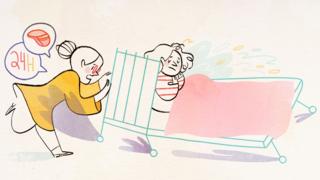 Ilustração mostrando menina em cama de hospital