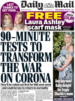 The Daily Mail front page 3 August