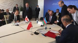 Elmar Məmmədyarov, Mixeil Canelidze və Mevlüt Çavuşoğlu
