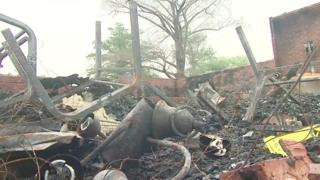 Debris after the fire of a church