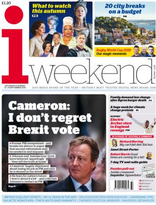Front page of the i on 14 September 2019